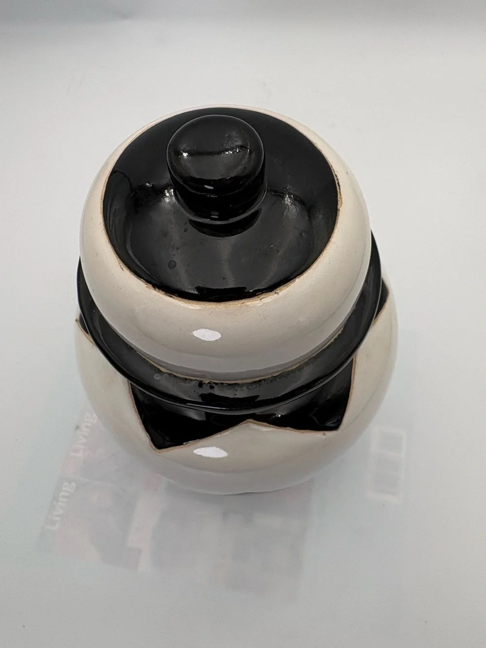 Retired Nate Berkus Black and White Chevron Striped Ceramic Ginger Jar with Lid